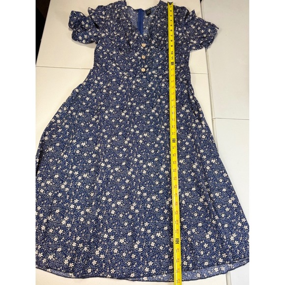 Droimp Blue Floral‎ Print Button Up V Neck Short Sleeve Midi Dres M - Picture 3 of 7